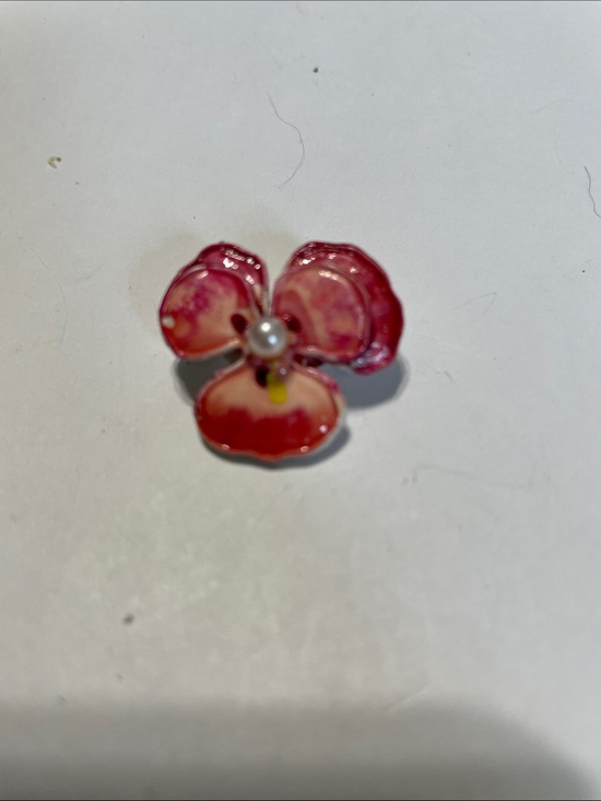Jewelry - Summer- Pink Enamel Pansy Flower Brooch with Pearl Accent